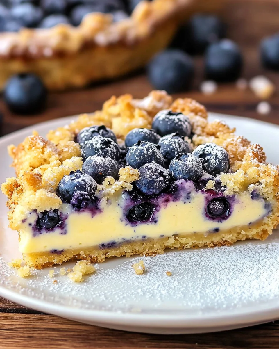 Blaubeerkuchen mit Pudding und Streusel