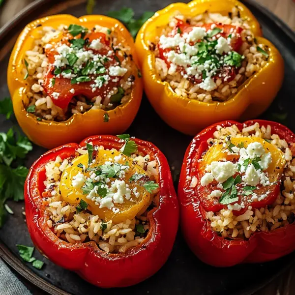 Gefüllte Ofenpaprika mit Reis und Feta