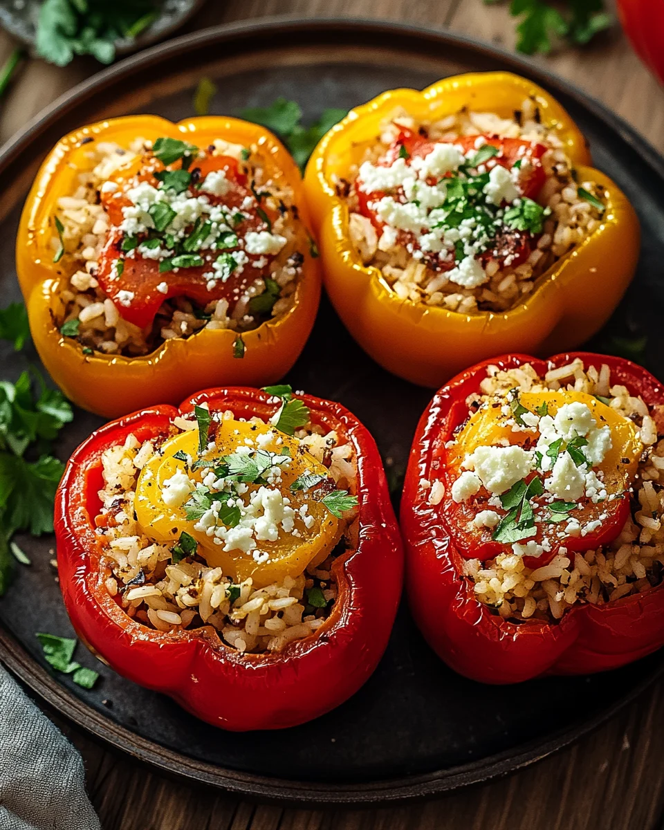 Gef&uuml;llte Ofenpaprika mit Reis und Feta