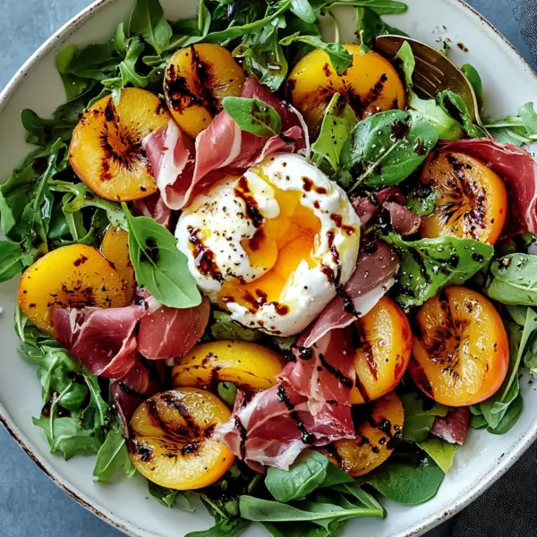 Gegrillter Nektarinen-Burrata-Prosciutto-Salat