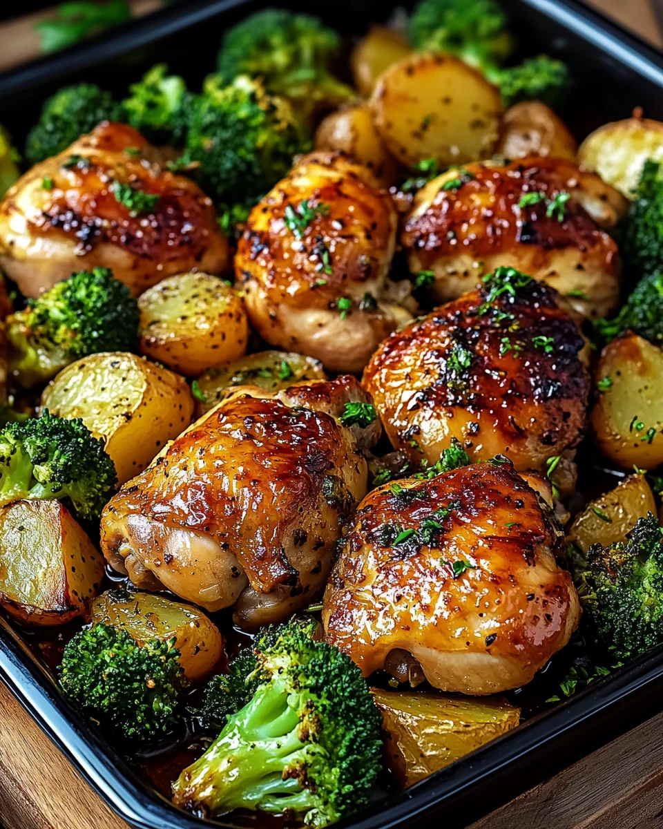 Honey-Garlic Chicken with Broccoli and Potatoes
