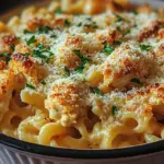 Knuspriger Nudel-H&auml;hnchen-Auflauf mit Knoblauch und Parmesan