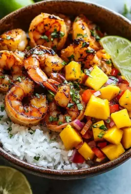 Pikante Garnelen und Mango Salsa Reisbowl