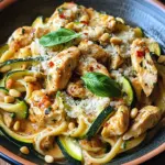 Zucchini Parmesan Pasta mit H&auml;hnchen und Pinienkernen