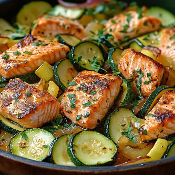Zucchinipfanne mit Lachs