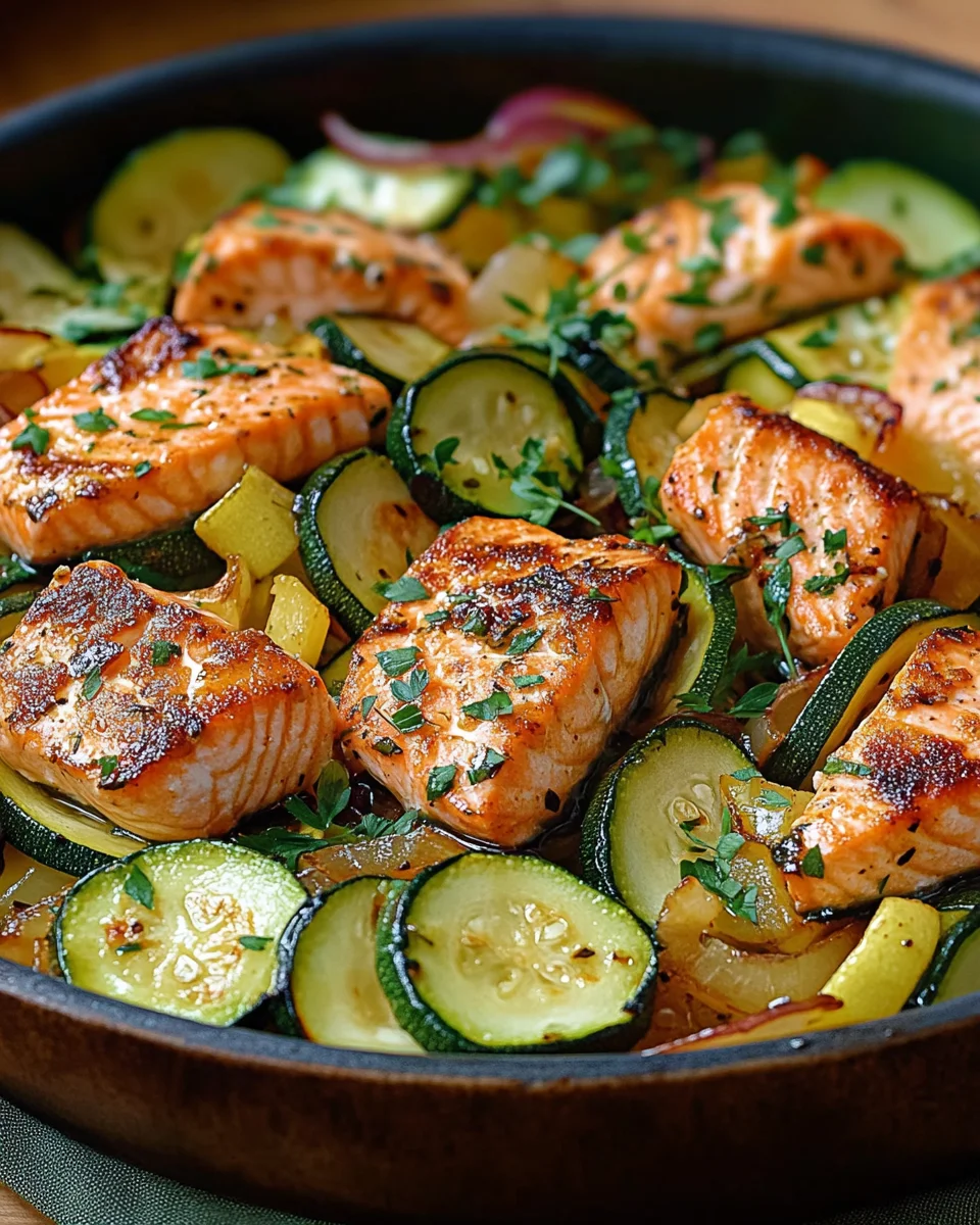 Zucchinipfanne mit Lachs