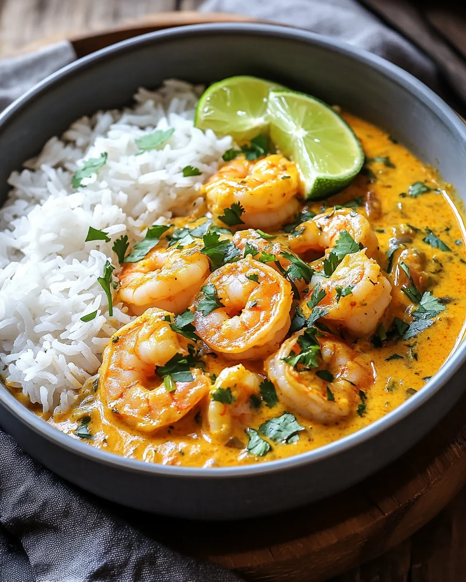 Aromatisches Garnelen Curry mit Kokosmilch und Reis