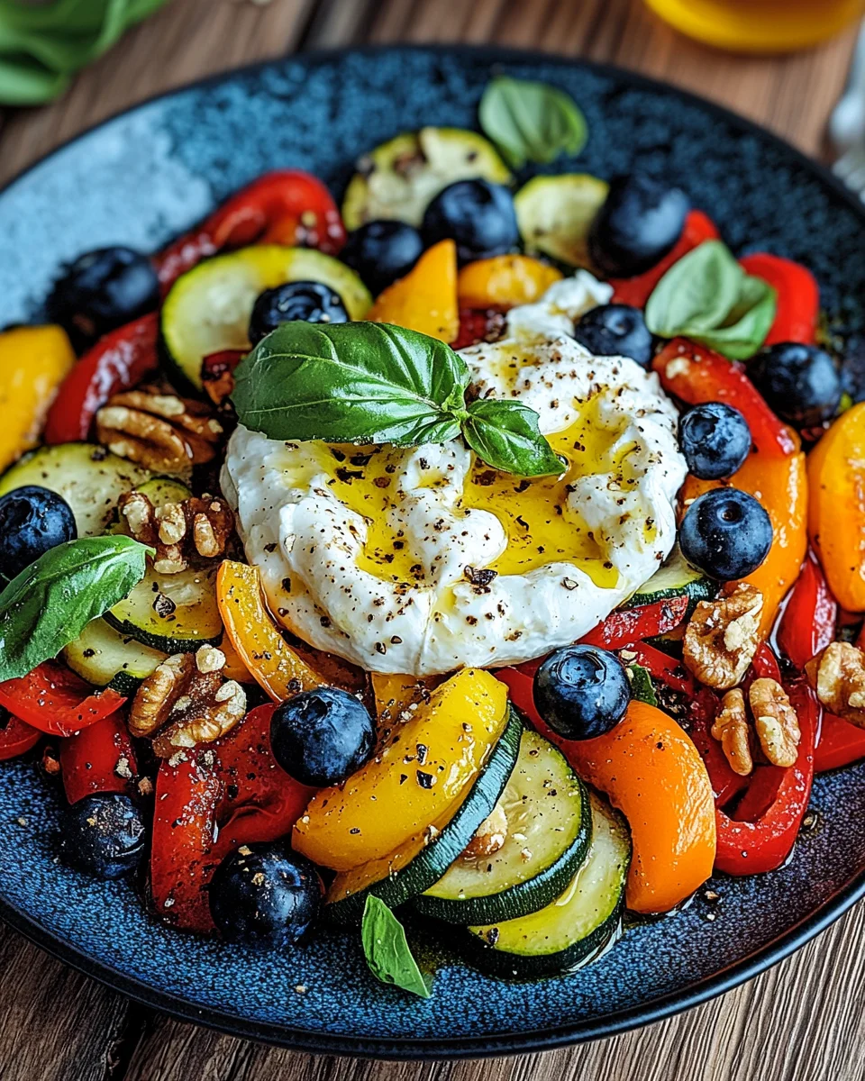 Burrata-Salat mit Ofengemüse und Blaubeeren
