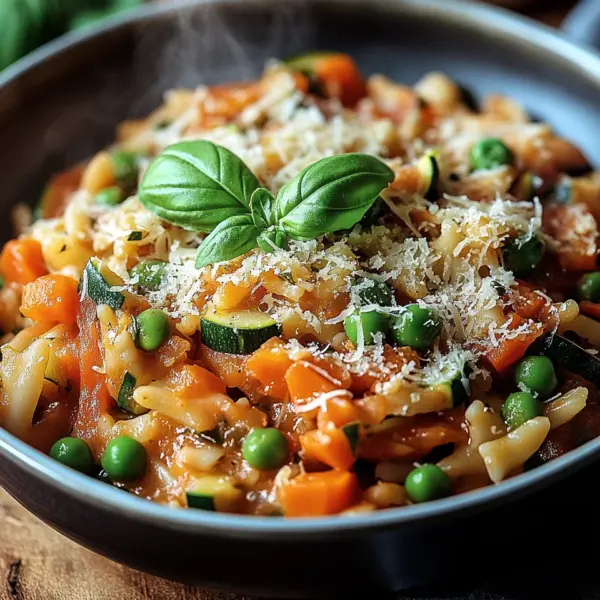 Ein-Topf-Kritharaki mit Gemüse und Parmesan