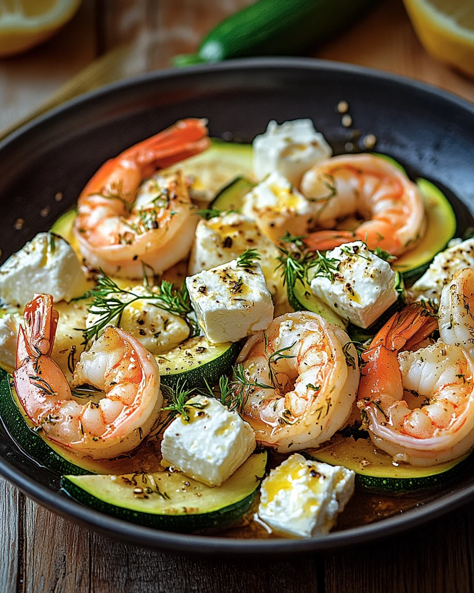 Garnelen Feta Pfanne mit Zucchini 22 Garnelen