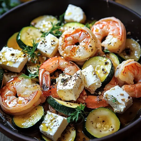 Garnelen Feta Pfanne mit Zucchini