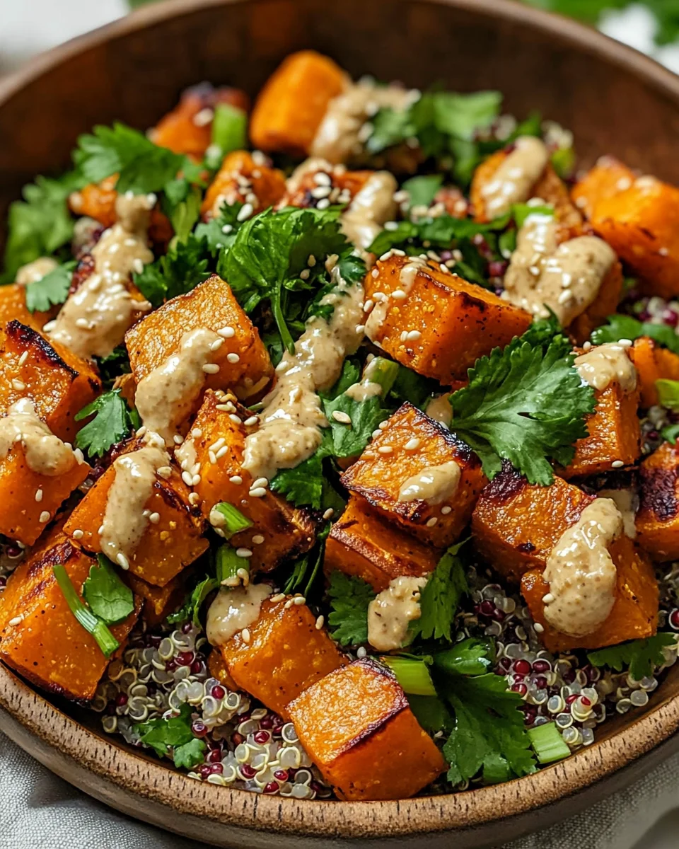 Gerösteter Süßkartoffel-Quinoa-Salat mit Sesam-Miso-Sauce