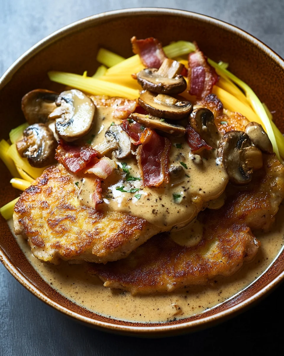Geschmorte Schnitzelpfanne in k&ouml;stlicher J&auml;gersauce Rezept