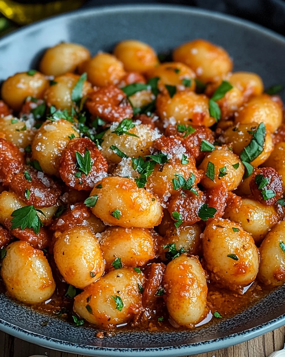 Gnocchi mit Chorizo und cremiger Harissa-Sauce 20 Gnocchi mit Chorizo und cremiger Harissa-Sauce