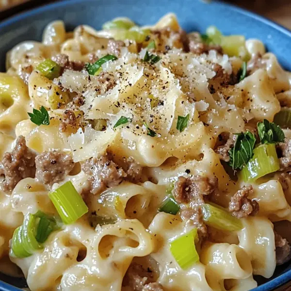 Käse-Lauch Pasta mit Hackfleisch