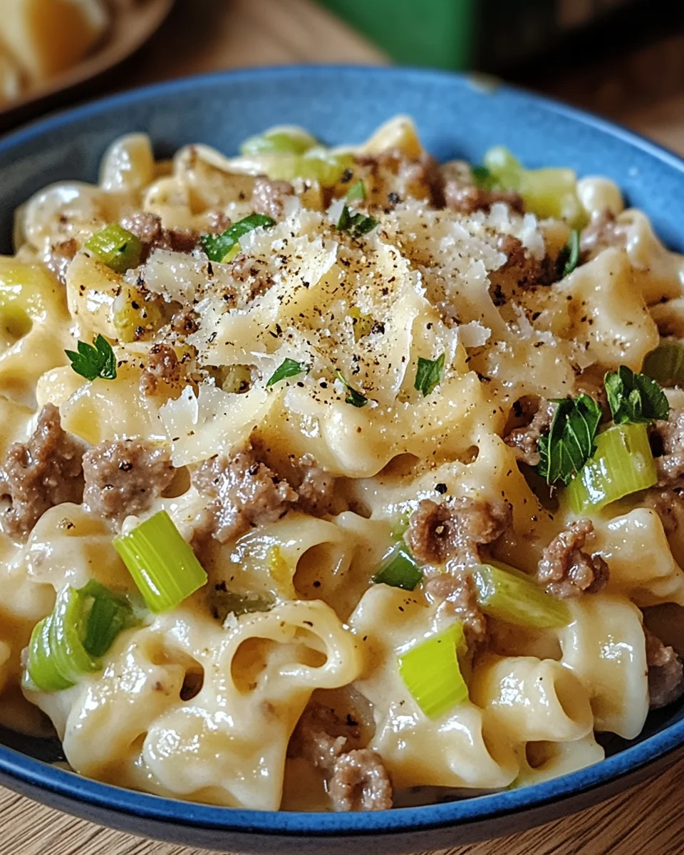K&auml;se-Lauch Pasta mit Hackfleisch