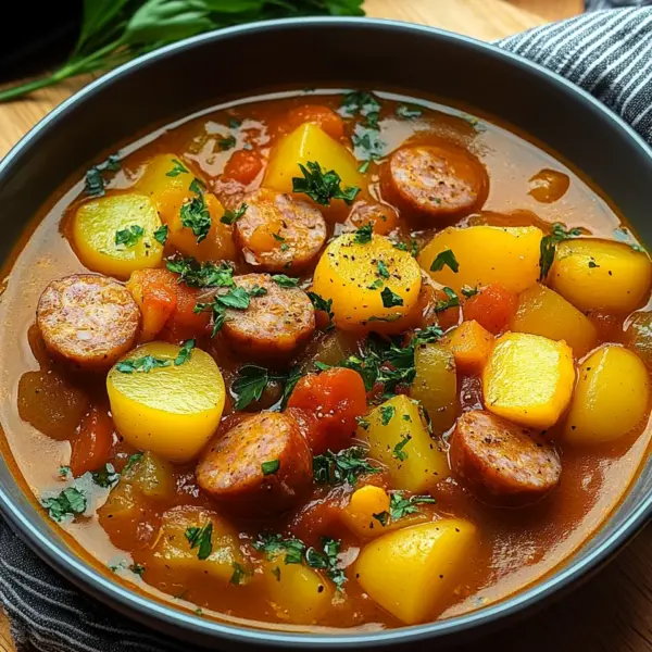 Kartoffelgulasch mit Würstchen