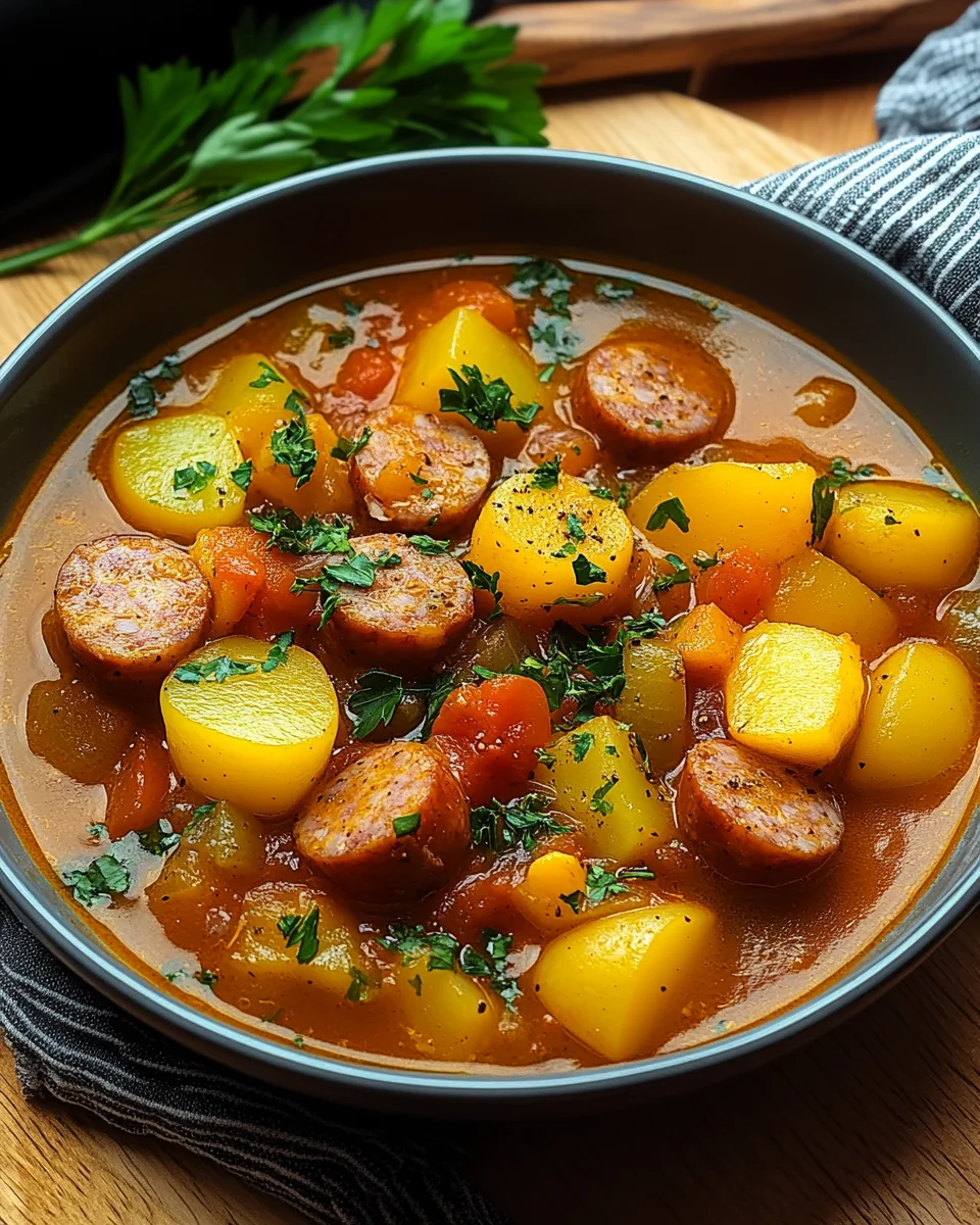 Kartoffelgulasch mit Würstchen