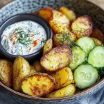 Kartoffelspalten mit Gurkendip