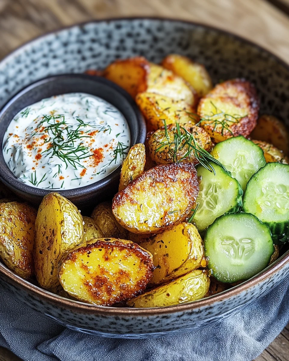 Kartoffelspalten mit Gurkendip