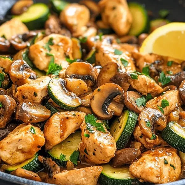 Keto Hähnchen-Zucchini-Pfanne mit Pilzen