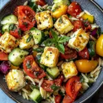 Kritharaki-Salat mit Halloumi-Croutons