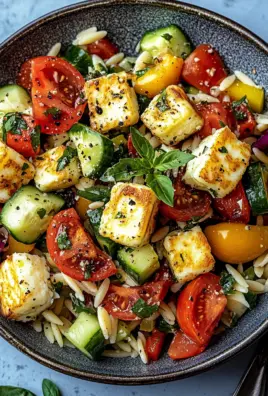Kritharaki-Salat mit Halloumi-Croutons