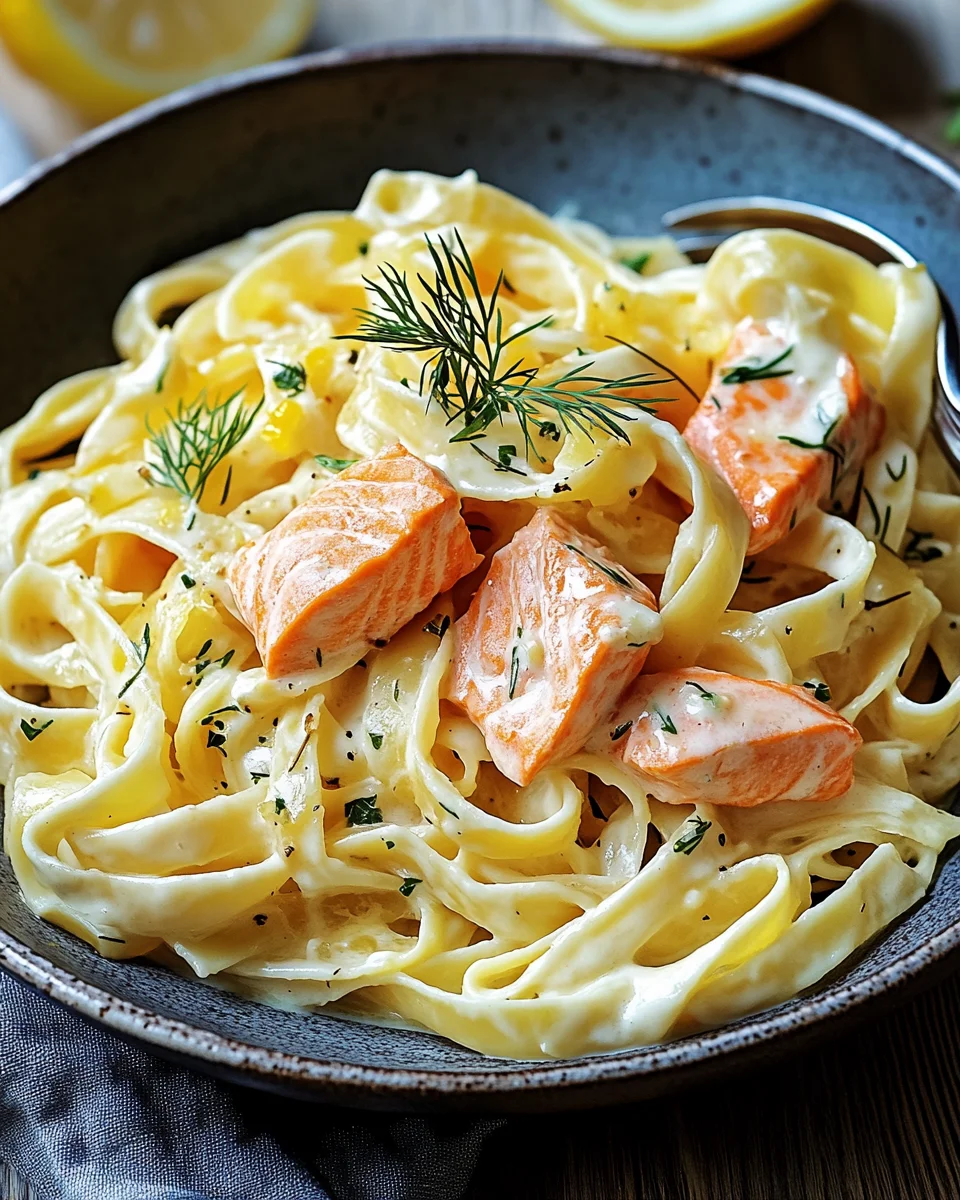 Lachs-Tagliatelle mit cremiger Zitronenso&szlig;e