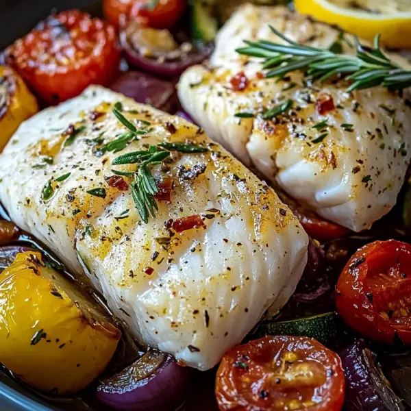 Mediterran Gebackene Fischfilets mit Gemüse