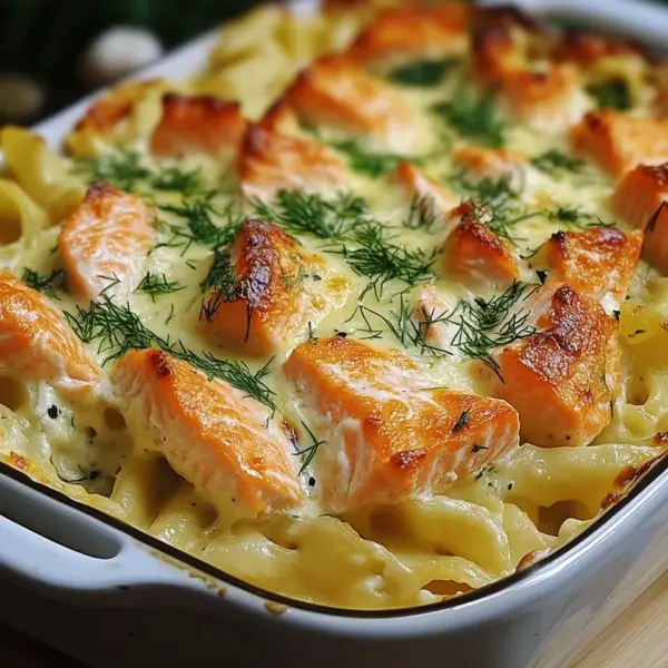 Nudelauflauf mit Lachs und Sahne