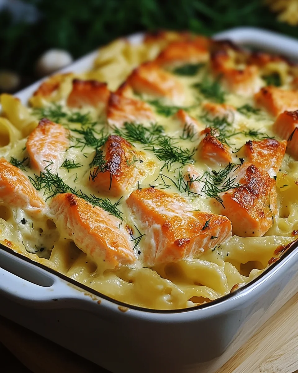 Nudelauflauf mit Lachs und Sahne