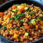Reis-Hackfleisch-Pfanne mit Ajvar und Gem&uuml;se
