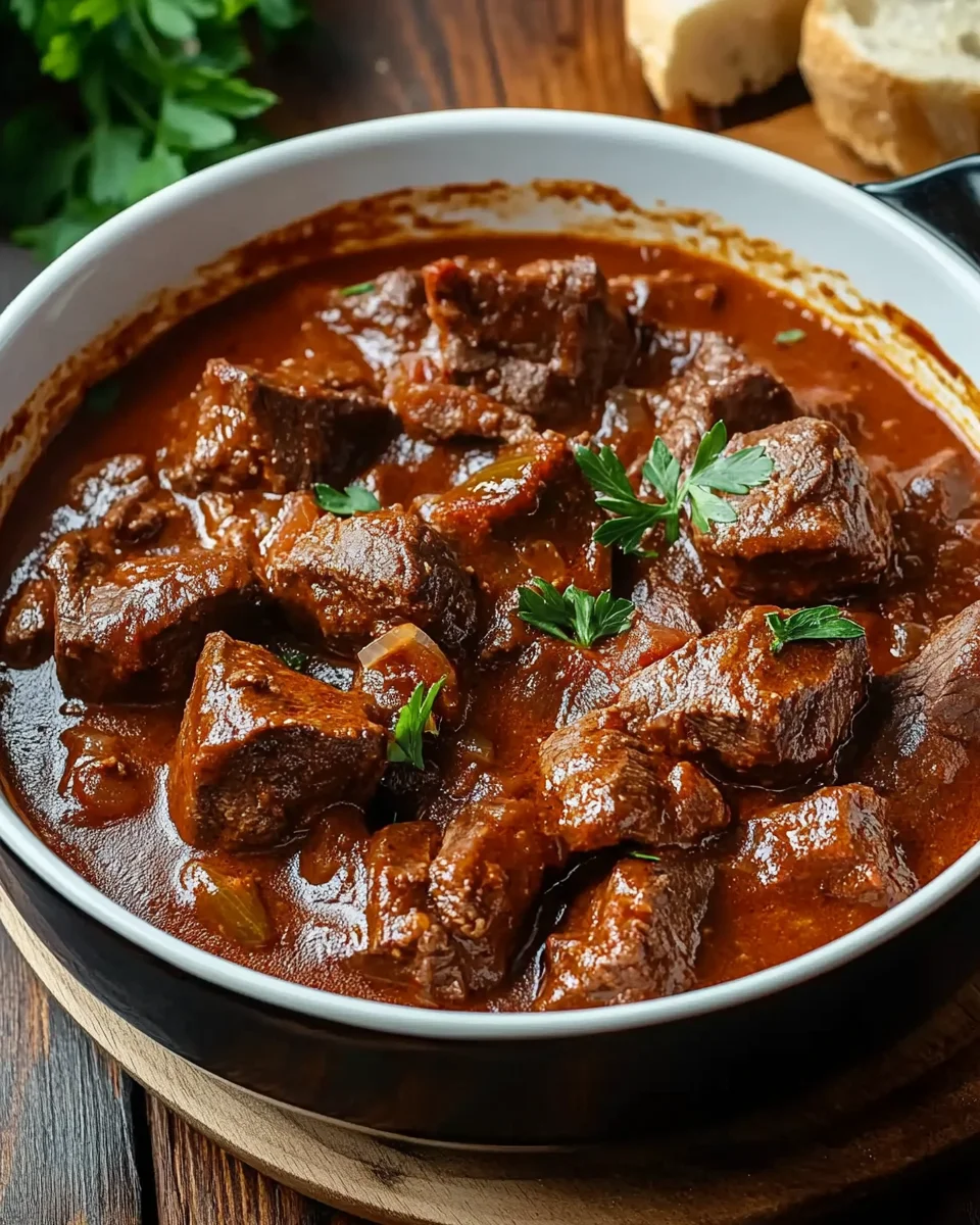 Rindergulasch in Tomaten-Sahneso&szlig;e
