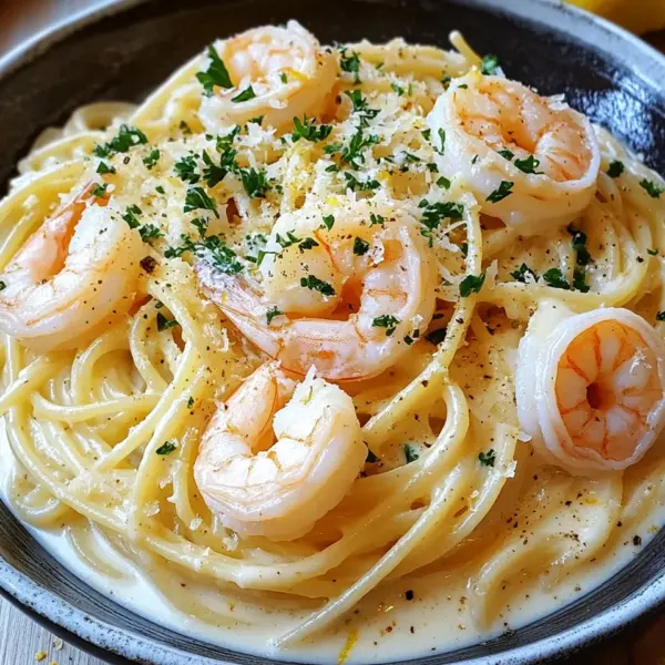 Spaghetti Alfredo mit Garnelen