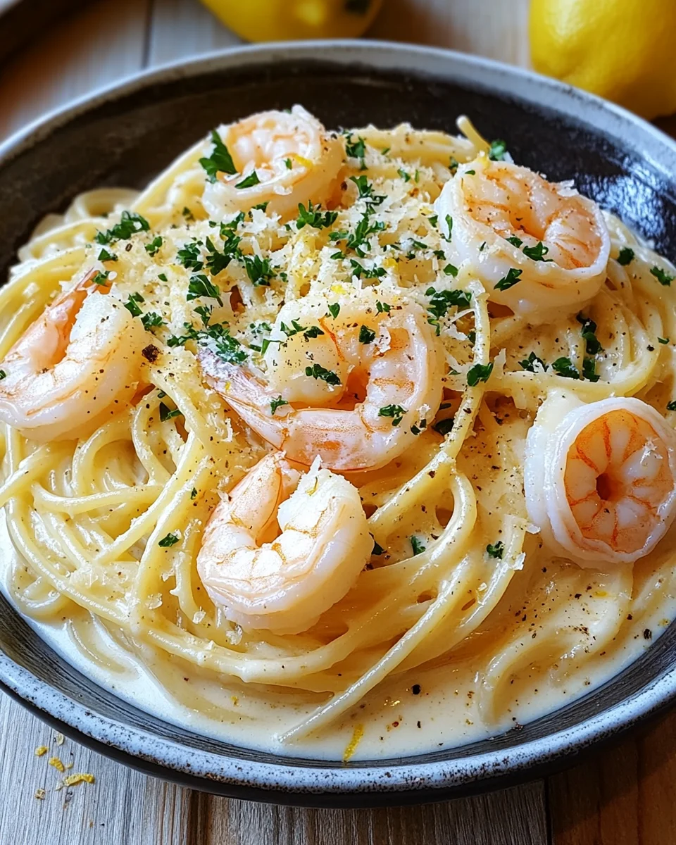 Spaghetti Alfredo mit Garnelen