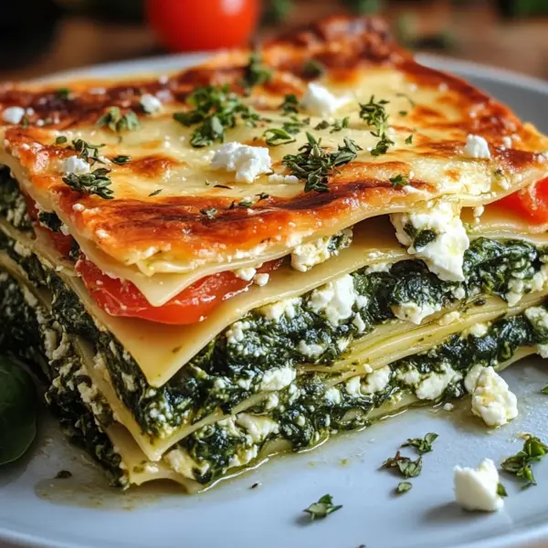 Spinatlasagne mit Feta und Tomaten