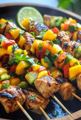 Karibische Hähnchenspieße mit Mango-Salsa 30 Karibische Hähnchenspieße mit Mango-Salsa