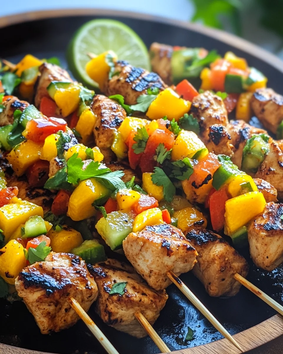 Karibische H&auml;hnchenspie&szlig;e mit Mango-Salsa