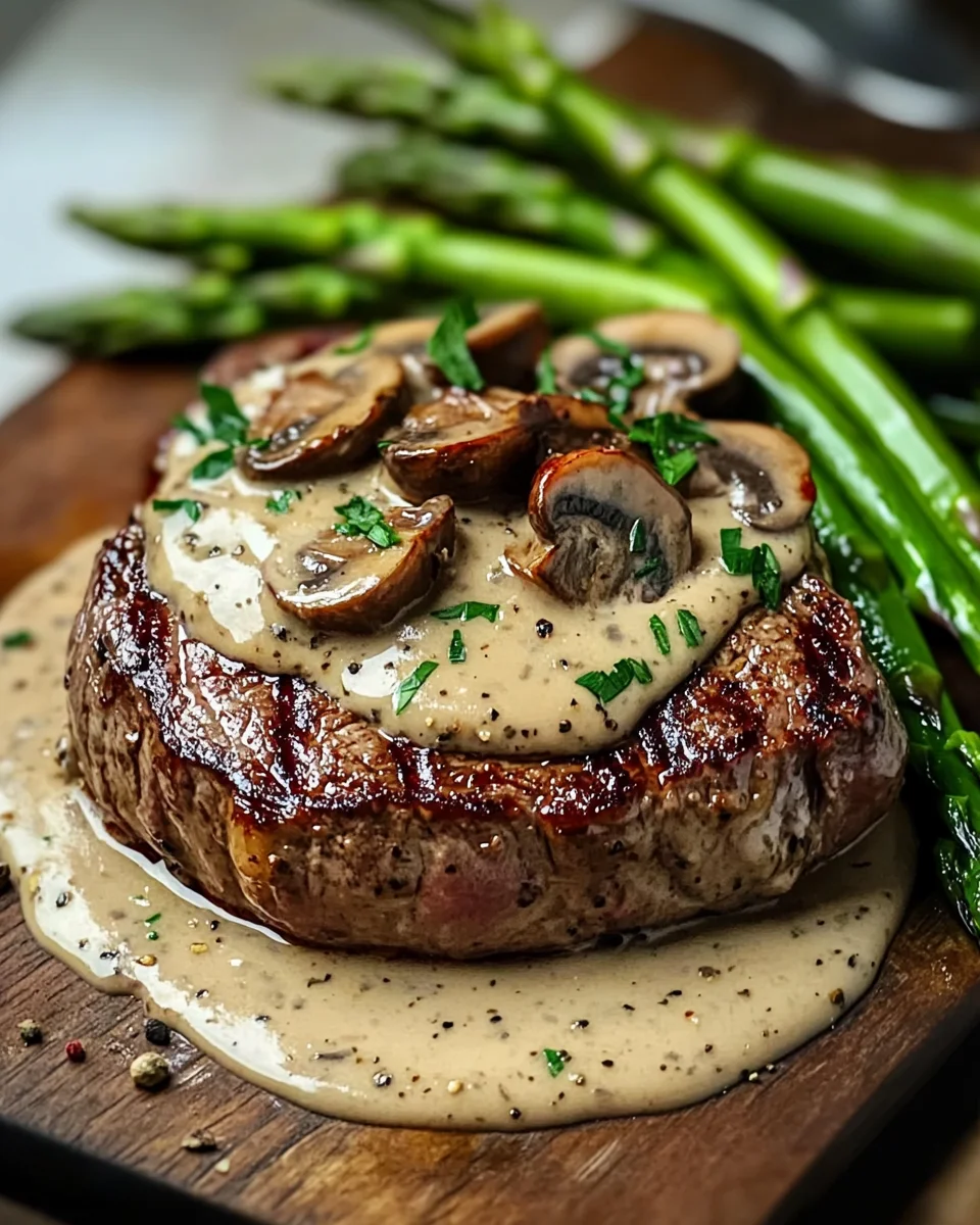 Ribeye Steak with Creamy Mushroom Sauce and Asparagus 18 Ribeye