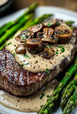 Ribeye Steak with Creamy Mushroom Sauce and Asparagus 22 Ribeye Steak with Creamy Mushroom Sauce and Asparagus