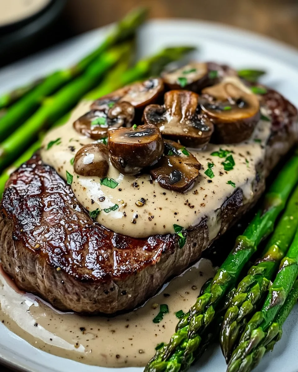 Ribeye Steak with Creamy Mushroom Sauce and Asparagus 20 Ribeye Steak with Creamy Mushroom Sauce and Asparagus