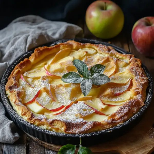 Blätterteigkuchen mit Puddingcreme und Apfel