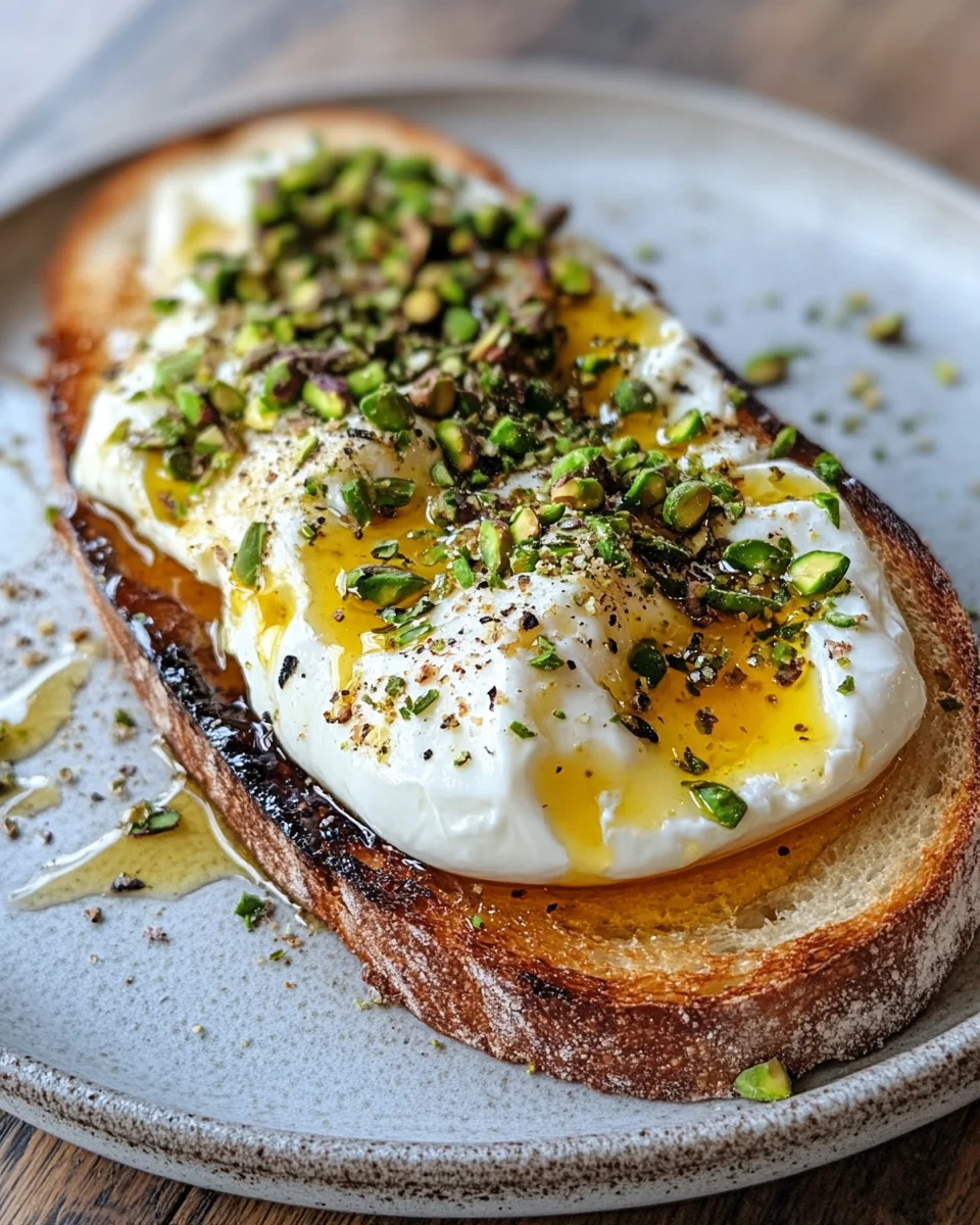Burrata-Toast mit Pistazien und heißem Honig