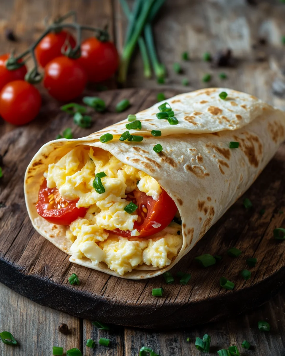 Frühstückswrap mit Ei, Käse und Tomaten