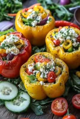 Gefüllte Feta-Paprika mit buntem Salat