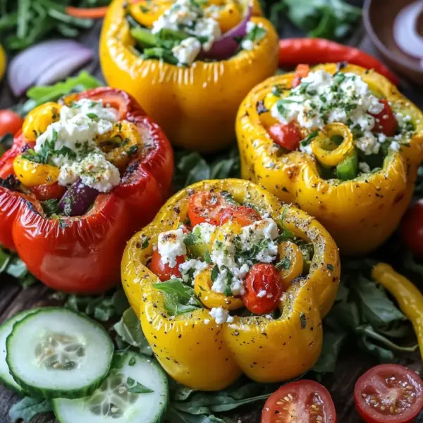 Gefüllte Feta-Paprika mit buntem Salat