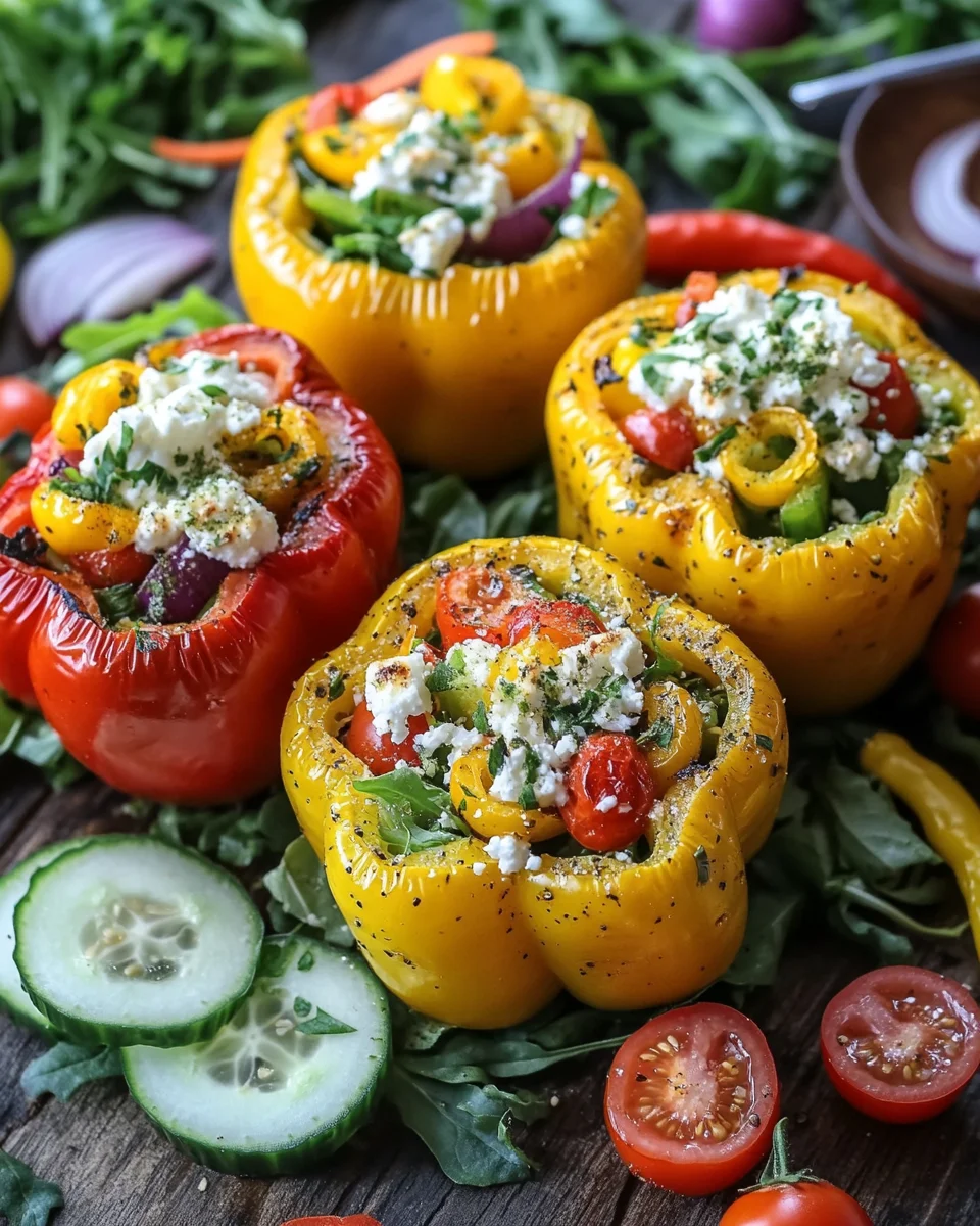 Gef&uuml;llte Feta-Paprika mit buntem Salat