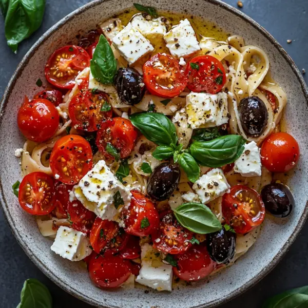 Griechische Reisnudeln mit Tomaten, Feta und Oliven