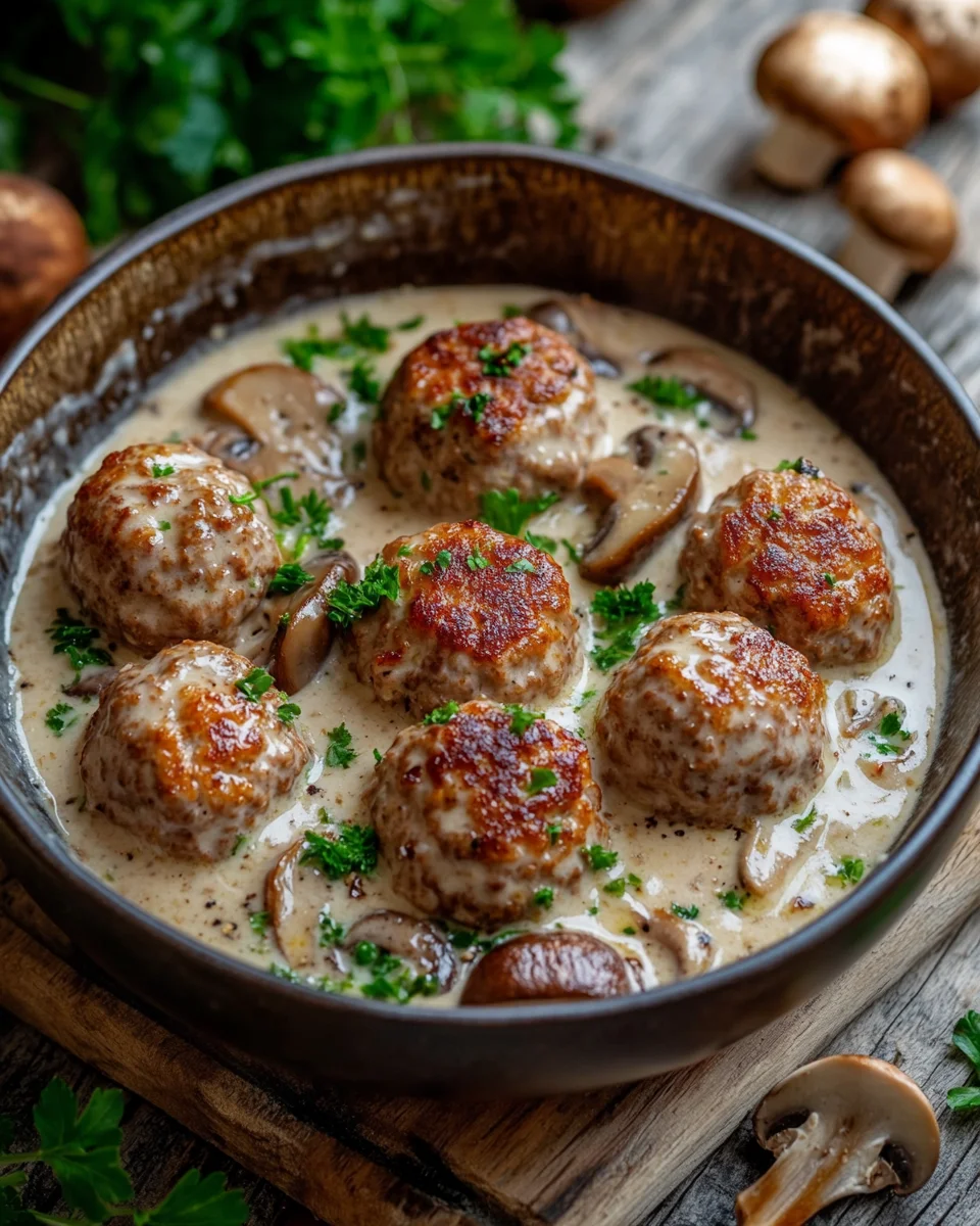Hackbällchen in Champignon-Rahmsoße