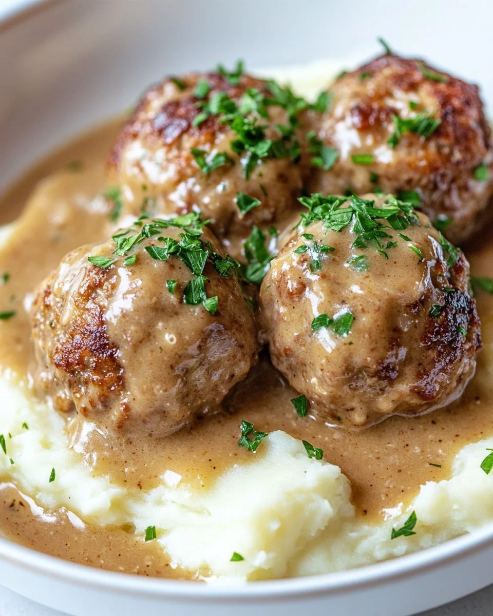 Hackbällchen in cremiger Sauce mit Kartoffelpüree